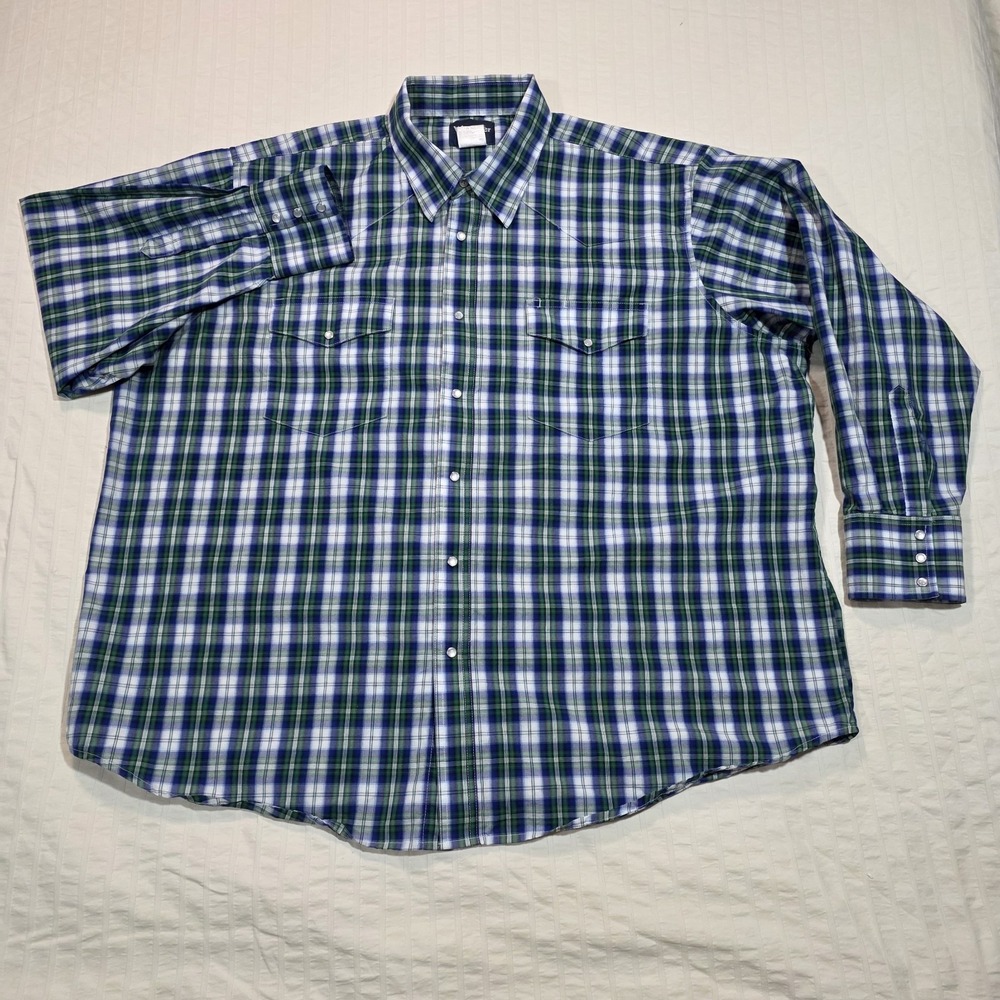 Wrangler Western‎ Shirt Mens 3XL Plaid Pearl Snap Button Up Green Red